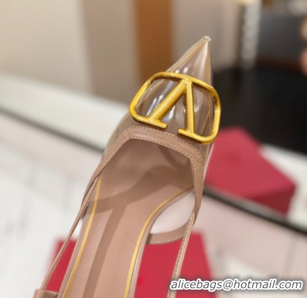 Best Grade Valentino VLogo Signature Slingback Pumps 8cm in PVC and Calfskin Nude 2025 VA082105