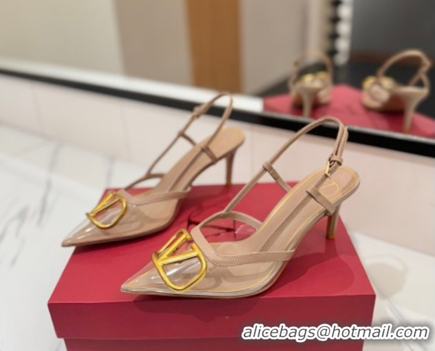 Best Grade Valentino VLogo Signature Slingback Pumps 8cm in PVC and Calfskin Nude 2025 VA082105