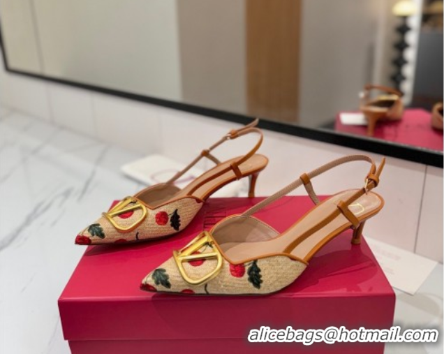 Best Price Valentino VLogo Signature Cherryfic Slingback Pumps 5cm in Raffia Straw 0821053