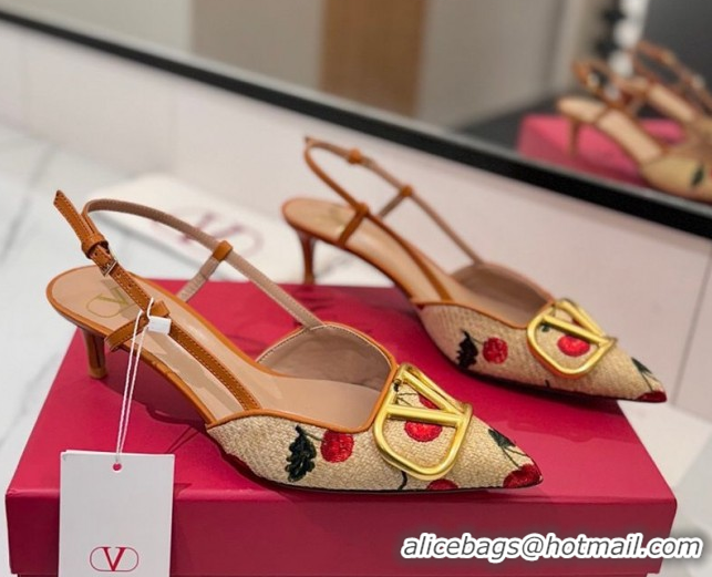 Best Price Valentino VLogo Signature Cherryfic Slingback Pumps 5cm in Raffia Straw 0821053
