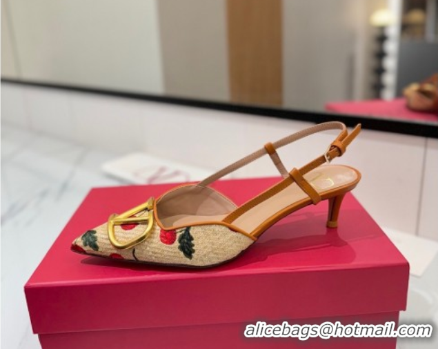 Best Price Valentino VLogo Signature Cherryfic Slingback Pumps 5cm in Raffia Straw 0821053