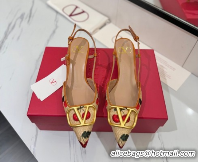 Best Price Valentino VLogo Signature Cherryfic Slingback Pumps 5cm in Raffia Straw 0821053
