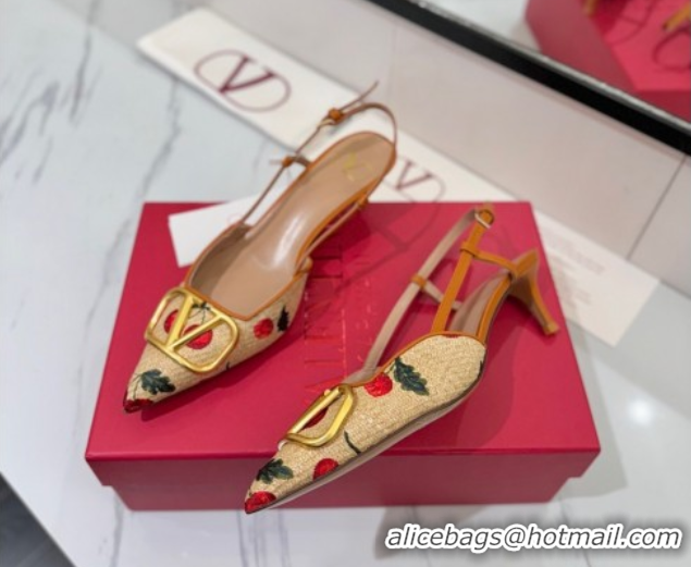 Best Price Valentino VLogo Signature Cherryfic Slingback Pumps 5cm in Raffia Straw 0821053