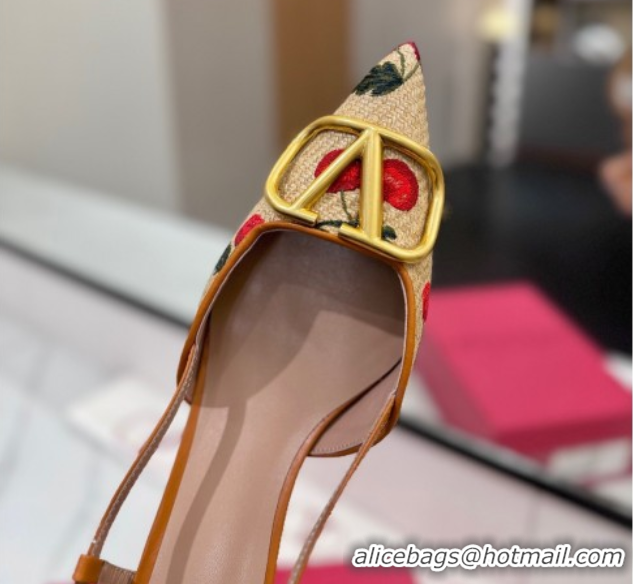 Best Price Valentino VLogo Signature Cherryfic Slingback Pumps 5cm in Raffia Straw 0821053