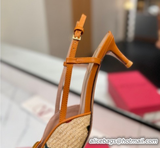 Best Price Valentino VLogo Signature Cherryfic Slingback Pumps 5cm in Raffia Straw 0821053