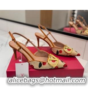 Unique Style Valentino VLogo Signature Cherryfic Slingback Pumps 8cm in Raffia Straw 0821054