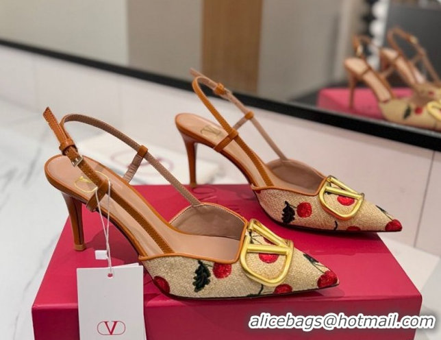 Unique Style Valentino VLogo Signature Cherryfic Slingback Pumps 8cm in Raffia Straw 0821054