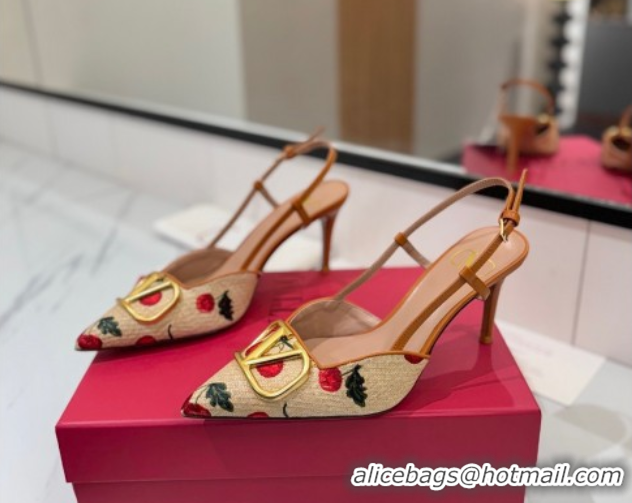 Unique Style Valentino VLogo Signature Cherryfic Slingback Pumps 8cm in Raffia Straw 0821054