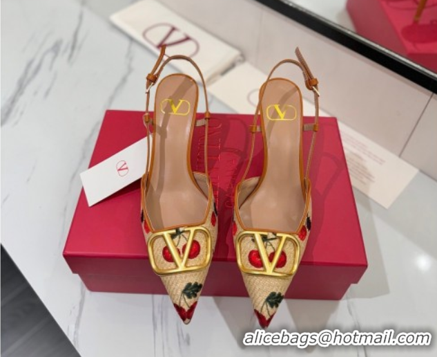 Unique Style Valentino VLogo Signature Cherryfic Slingback Pumps 8cm in Raffia Straw 0821054