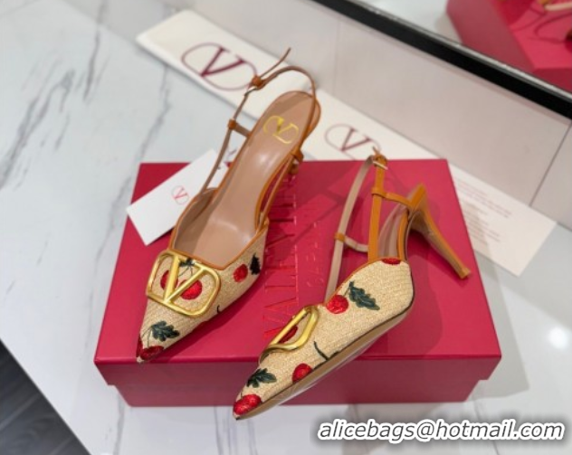 Unique Style Valentino VLogo Signature Cherryfic Slingback Pumps 8cm in Raffia Straw 0821054