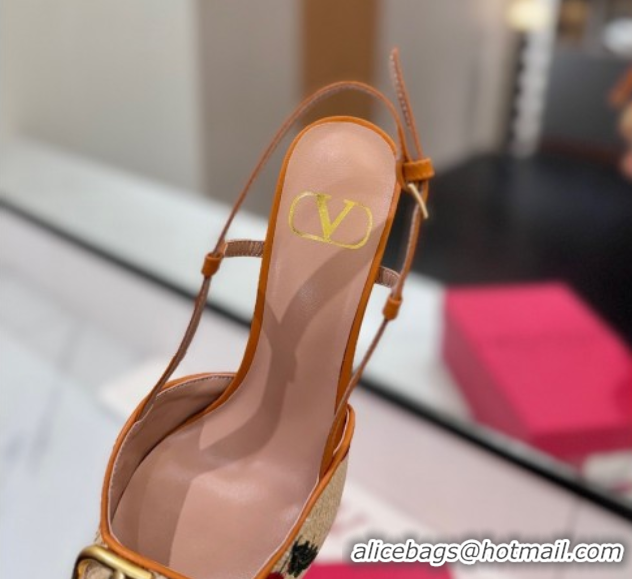 Unique Style Valentino VLogo Signature Cherryfic Slingback Pumps 8cm in Raffia Straw 0821054