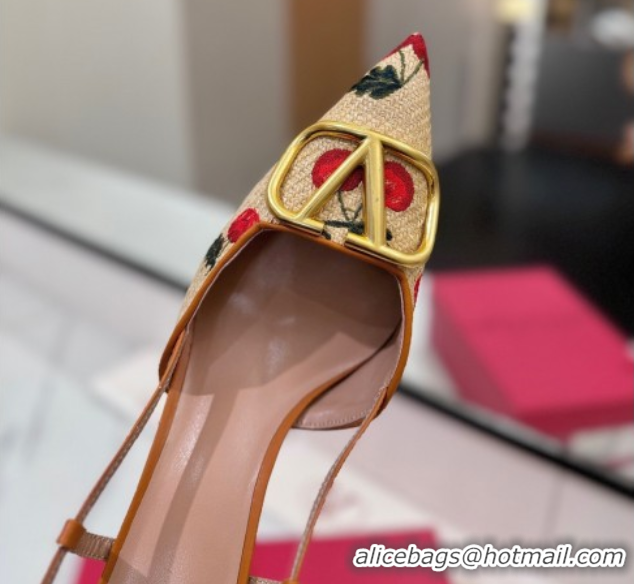Unique Style Valentino VLogo Signature Cherryfic Slingback Pumps 8cm in Raffia Straw 0821054