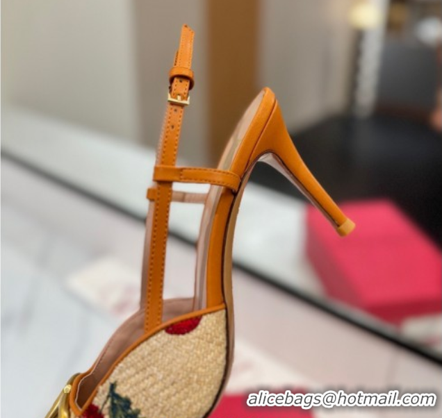 Unique Style Valentino VLogo Signature Cherryfic Slingback Pumps 8cm in Raffia Straw 0821054