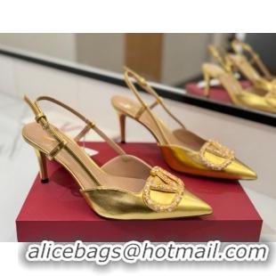 Sumptuous Valentino VLogo Signature Slingback Pumps 8cm in Calfskin with Strass Gold 2025 VA082109