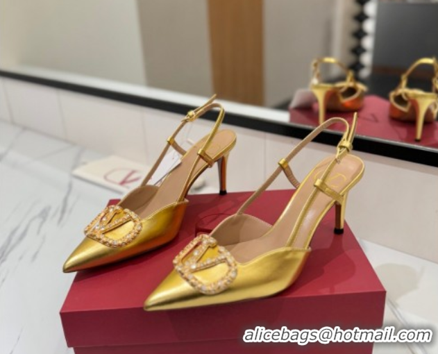 Sumptuous Valentino VLogo Signature Slingback Pumps 8cm in Calfskin with Strass Gold 2025 VA082109