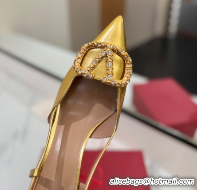 Sumptuous Valentino VLogo Signature Slingback Pumps 8cm in Calfskin with Strass Gold 2025 VA082109