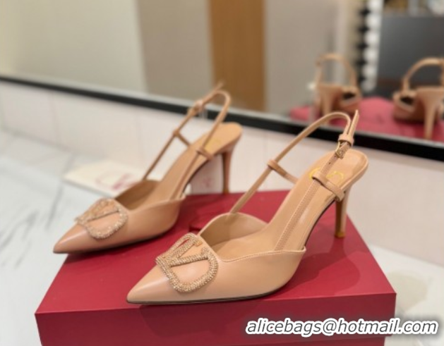 Perfect Valentino VLogo Signature Slingback Pumps 8cm in Calfskin with Strass Pale Pink 2025 VA082109