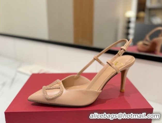 Perfect Valentino VLogo Signature Slingback Pumps 8cm in Calfskin with Strass Pale Pink 2025 VA082109