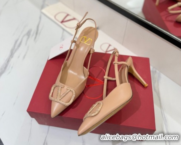 Perfect Valentino VLogo Signature Slingback Pumps 8cm in Calfskin with Strass Pale Pink 2025 VA082109