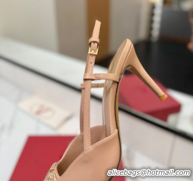 Perfect Valentino VLogo Signature Slingback Pumps 8cm in Calfskin with Strass Pale Pink 2025 VA082109