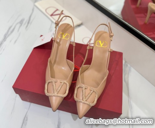 Perfect Valentino VLogo Signature Slingback Pumps 8cm in Calfskin with Strass Pale Pink 2025 VA082109
