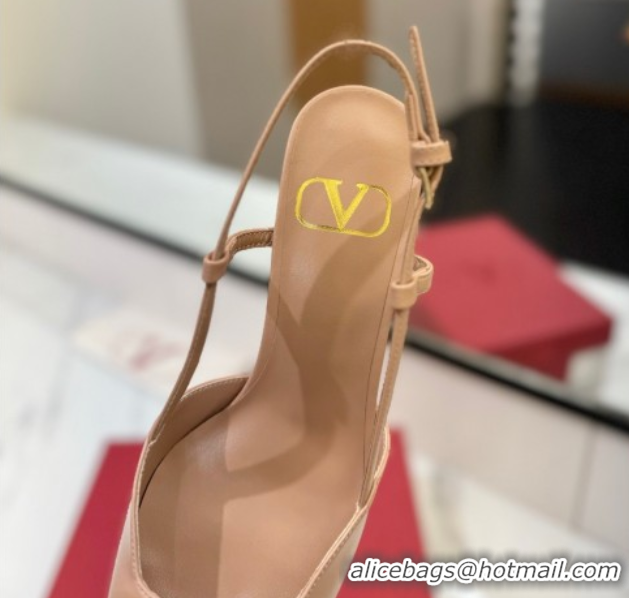 Perfect Valentino VLogo Signature Slingback Pumps 8cm in Calfskin with Strass Pale Pink 2025 VA082109