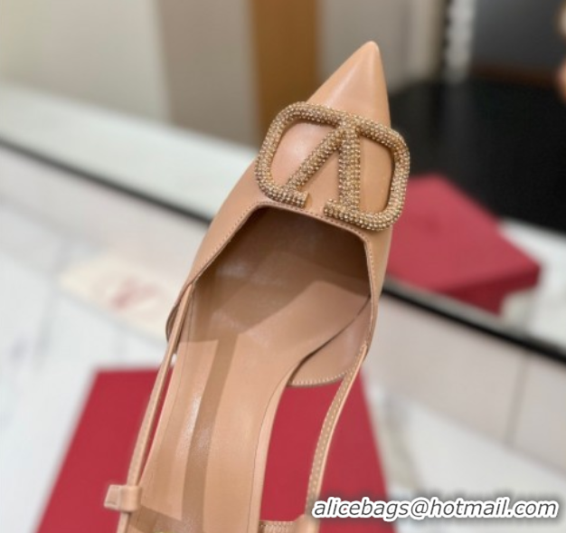 Perfect Valentino VLogo Signature Slingback Pumps 8cm in Calfskin with Strass Pale Pink 2025 VA082109