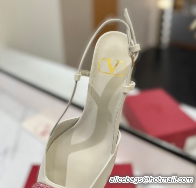 Pretty Style Valentino VLogo Signature Slingback Pumps 8cm in Calfskin with Strass White/Multi VA082109