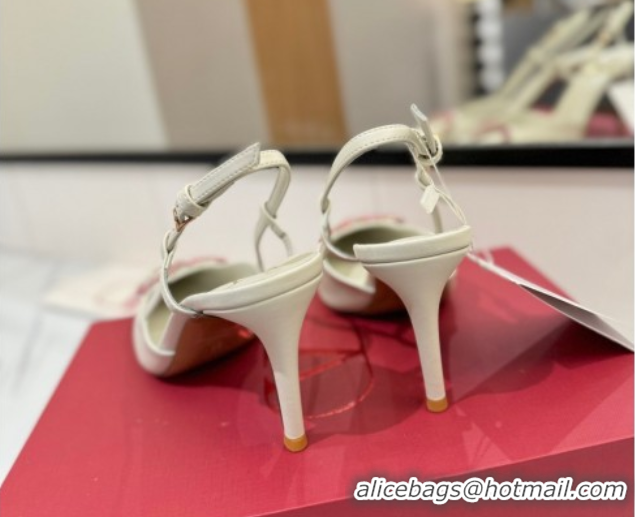 Pretty Style Valentino VLogo Signature Slingback Pumps 8cm in Calfskin with Strass White/Multi VA082109