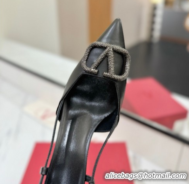 Buy Luxury Valentino VLogo Signature Slingback Pumps 8cm in Calfskin with Strass Black/Grey 2025 VA082109