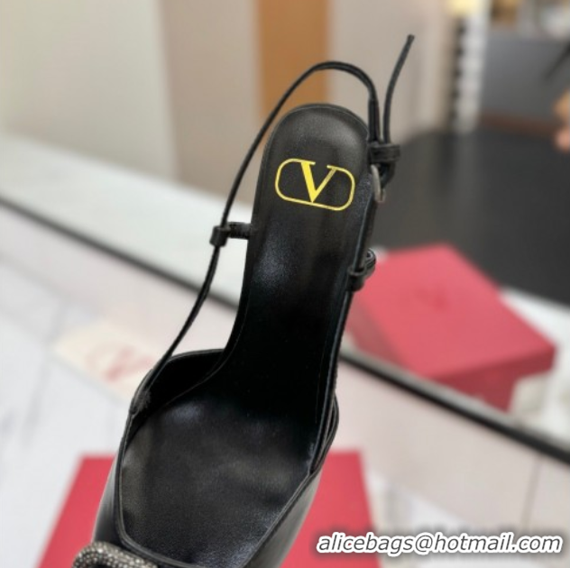 Buy Luxury Valentino VLogo Signature Slingback Pumps 8cm in Calfskin with Strass Black/Grey 2025 VA082109
