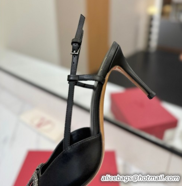 Buy Luxury Valentino VLogo Signature Slingback Pumps 8cm in Calfskin with Strass Black/Grey 2025 VA082109