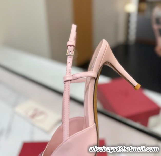 Crafted Valentino VLogo Signature Slingback Pumps 8cm in Calfskin with Strass Light Pink 2025 VA082109