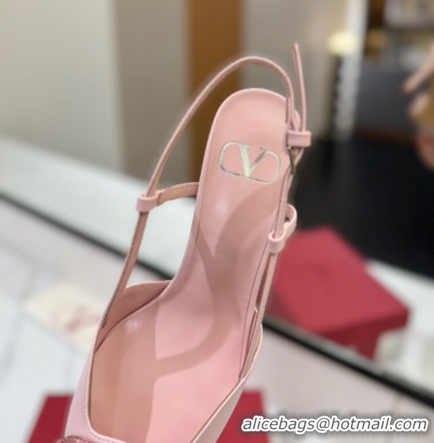 Crafted Valentino VLogo Signature Slingback Pumps 8cm in Calfskin with Strass Light Pink 2025 VA082109