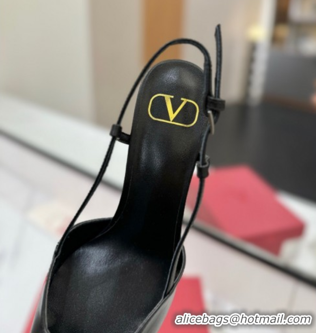 Good Quality Valentino VLogo Signature Slingback Pumps 8cm in Calfskin with Strass Black/Silver 2025 VA082109