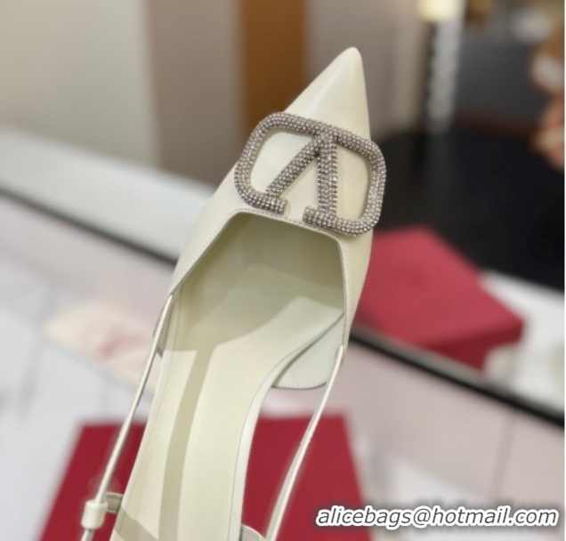 Best Product Valentino VLogo Signature Slingback Pumps 8cm in Calfskin with Strass White/Silver VA082109