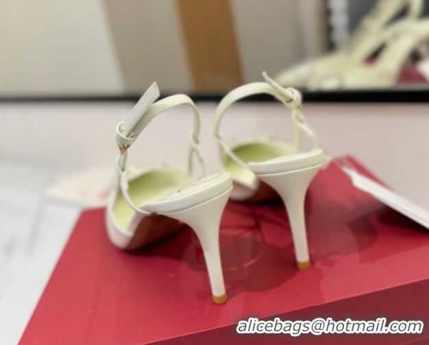 Best Product Valentino VLogo Signature Slingback Pumps 8cm in Calfskin with Strass White/Silver VA082109