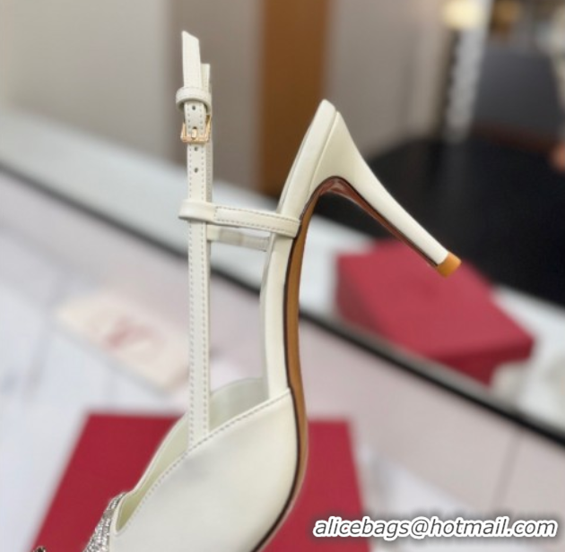 Best Product Valentino VLogo Signature Slingback Pumps 8cm in Calfskin with Strass White/Silver VA082109