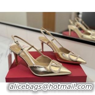 Good Looking Valentino VLogo Signature Slingback Pumps 8cm in Calfskin with Strass Gold-Tone 2025 VA082109