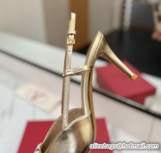 Good Looking Valentino VLogo Signature Slingback Pumps 8cm in Calfskin with Strass Gold-Tone 2025 VA082109
