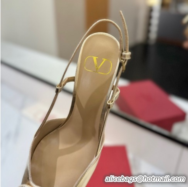 Good Looking Valentino VLogo Signature Slingback Pumps 8cm in Calfskin with Strass Gold-Tone 2025 VA082109