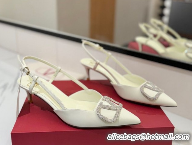 Popular Style Valentino VLogo Signature Slingback Pumps 4.5cm in Calfskin with Strass White/Silver 2025 VA082109