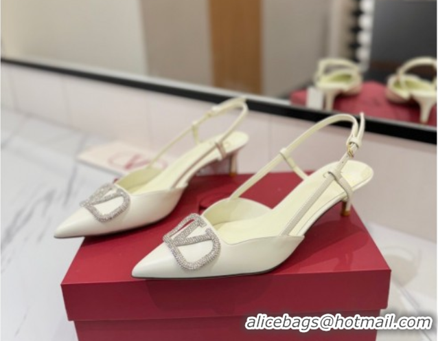 Popular Style Valentino VLogo Signature Slingback Pumps 4.5cm in Calfskin with Strass White/Silver 2025 VA082109