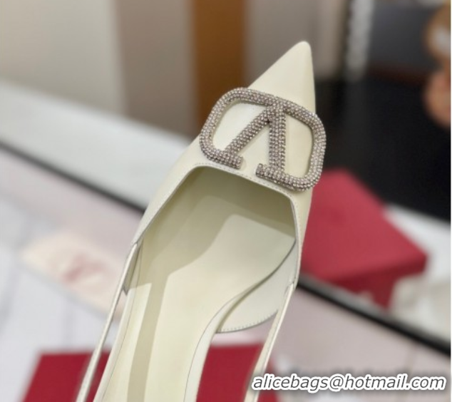 Popular Style Valentino VLogo Signature Slingback Pumps 4.5cm in Calfskin with Strass White/Silver 2025 VA082109