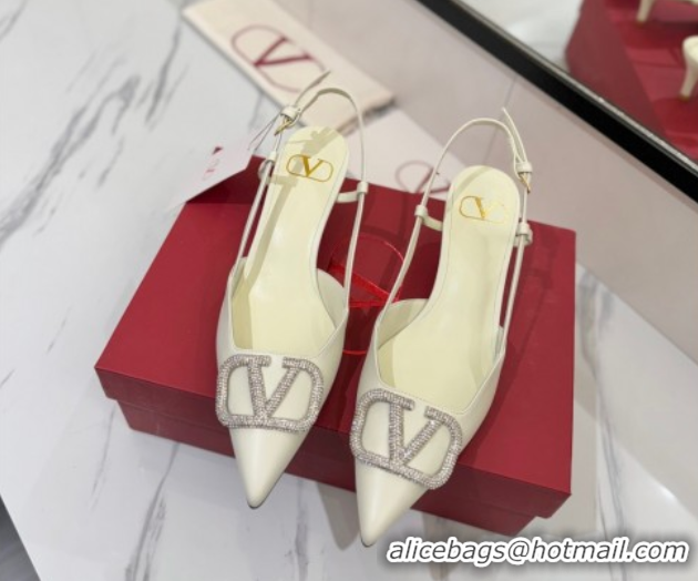Popular Style Valentino VLogo Signature Slingback Pumps 4.5cm in Calfskin with Strass White/Silver 2025 VA082109
