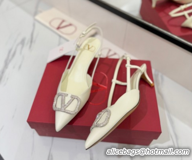 Popular Style Valentino VLogo Signature Slingback Pumps 4.5cm in Calfskin with Strass White/Silver 2025 VA082109