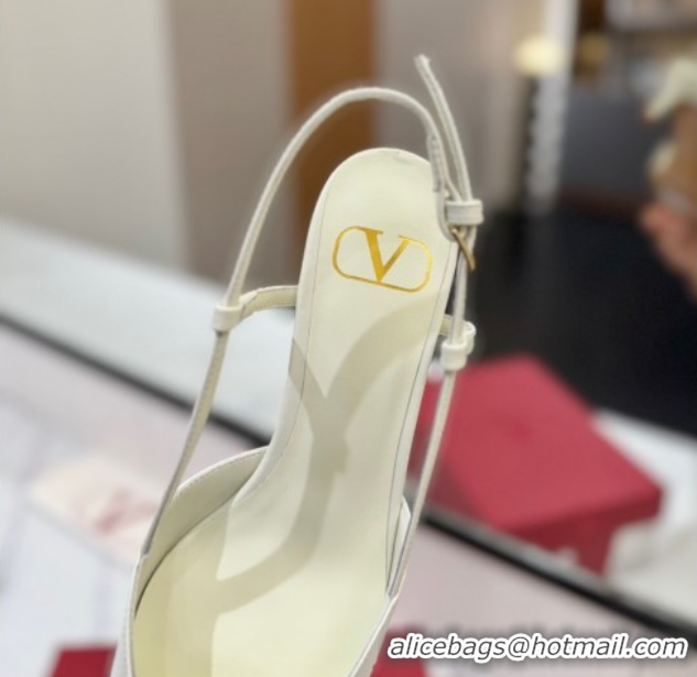 Popular Style Valentino VLogo Signature Slingback Pumps 4.5cm in Calfskin with Strass White/Silver 2025 VA082109