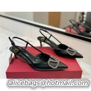Shop Cheap Valentino VLogo Signature Slingback Pumps 4.5cm in Calfskin with Strass Black/Grey 2025 VA082109
