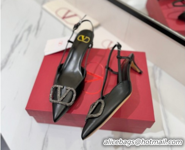 Shop Cheap Valentino VLogo Signature Slingback Pumps 4.5cm in Calfskin with Strass Black/Grey 2025 VA082109