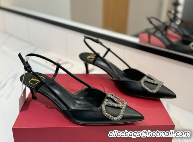 Shop Cheap Valentino VLogo Signature Slingback Pumps 4.5cm in Calfskin with Strass Black/Grey 2025 VA082109
